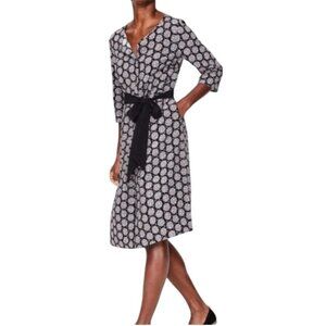Boden Women's Wrap Dress 8R Black & White Viscose Abstract Pattern 3/4 Sleeve Be